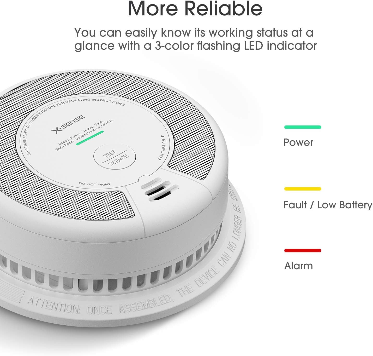 2-in-1 Smoke and Carbon Monoxide Detector Alarm, 10-Year Battery-Operated Dual Sensor, Pack of 3 F874553
