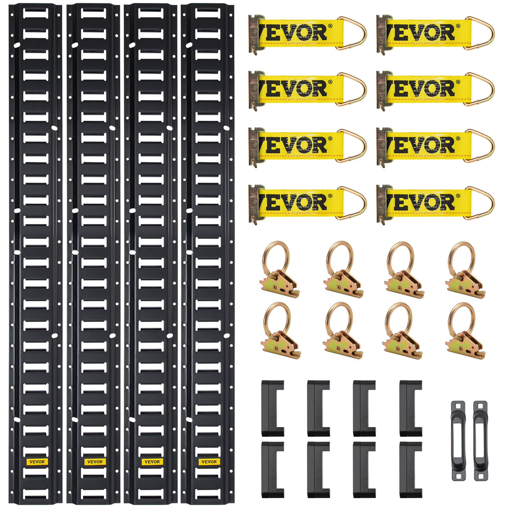 30Pcs 5ft Steel E Track Tie-Down Rail Kit with 8 O Rings S60463