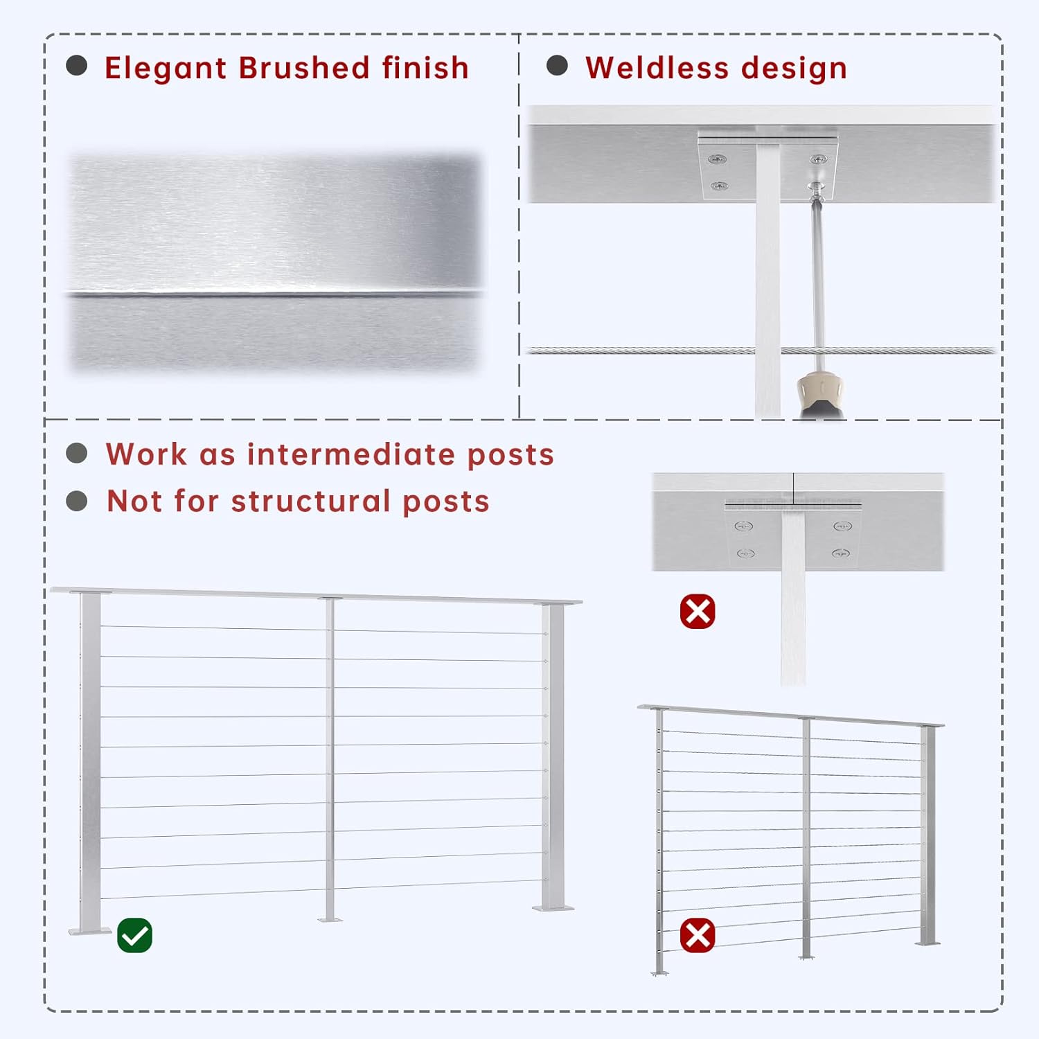 4 Pack Stainless Steel Cable Railing Post U563