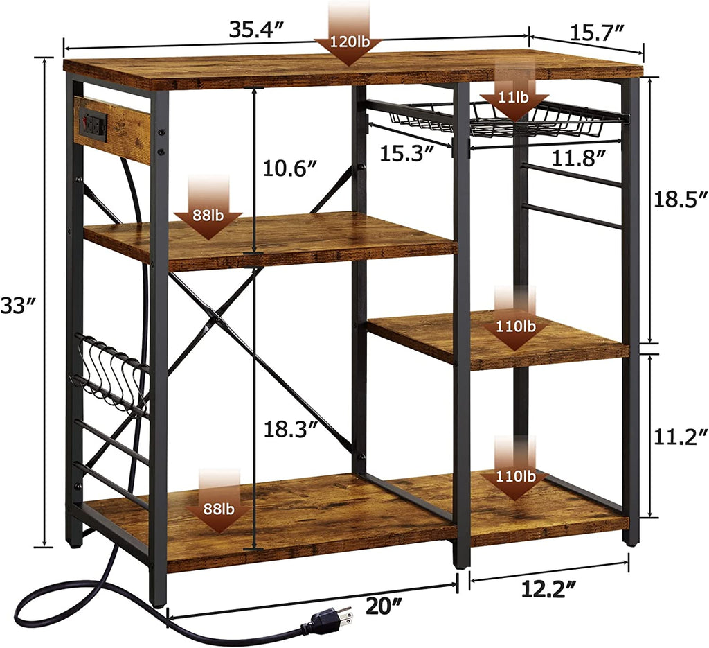 Rustic Brown Coffee Bar Table Station with Storage Shelf N11377