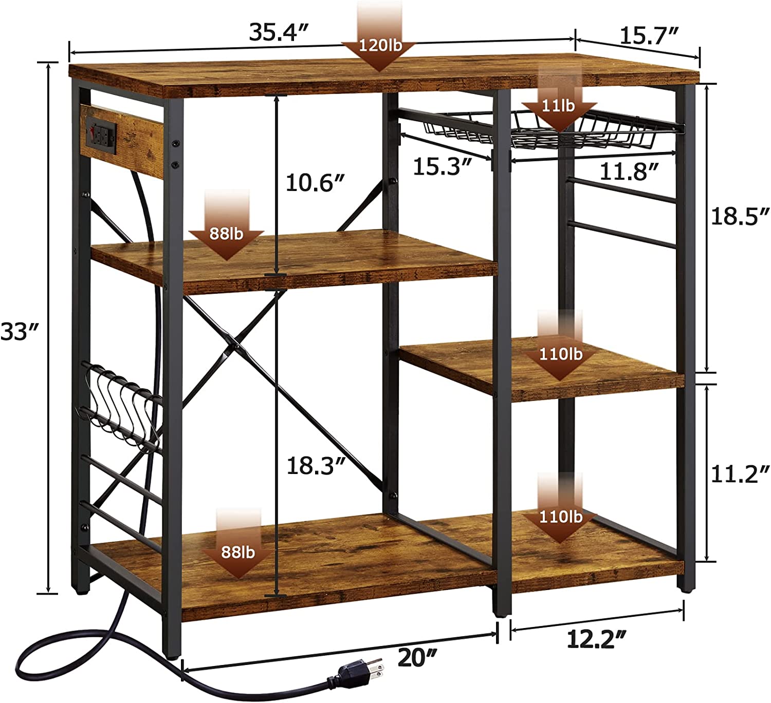 Rustic Brown Coffee Bar Table Station with Storage Shelf N11377