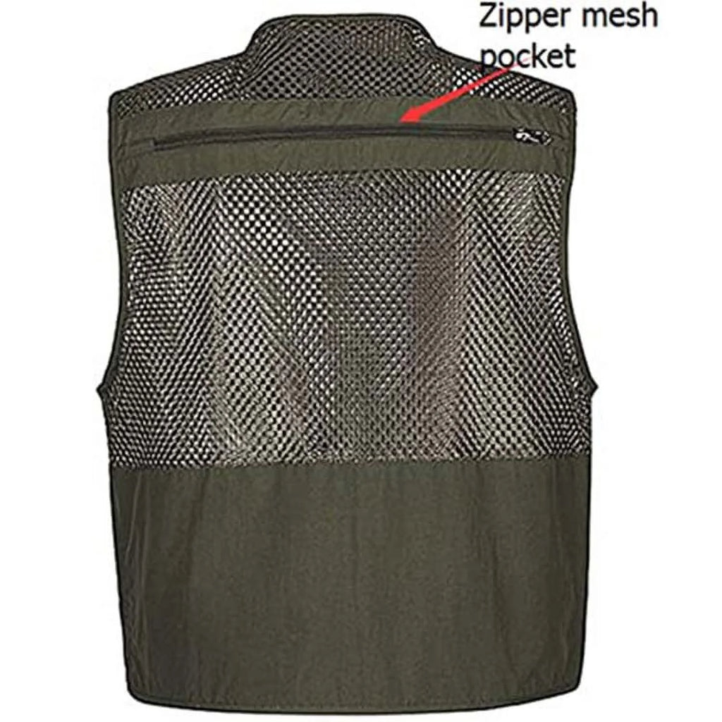 Beige XL Mesh 16 Pockets Quick Dry Fishing Hiking Vest E412