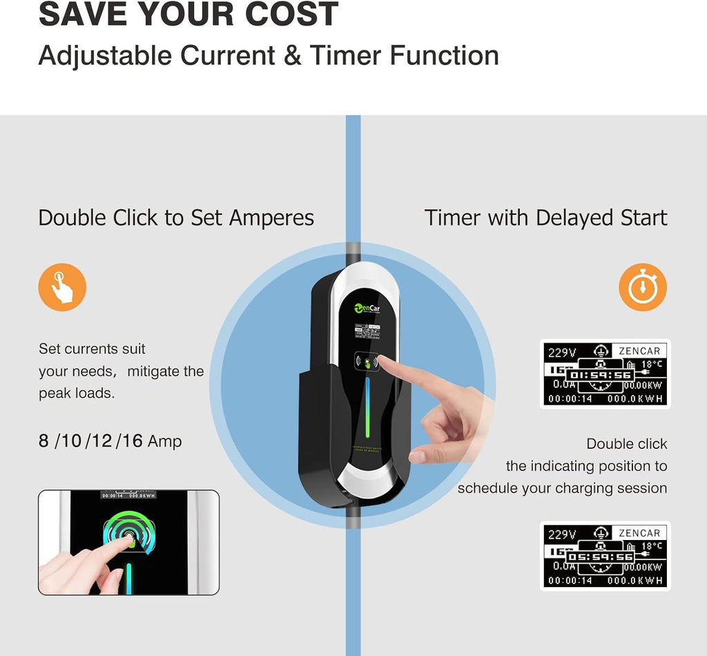 Portable EV Charger with NEMA 5-15 Plug, Adjustable Currents 8A-16A T214