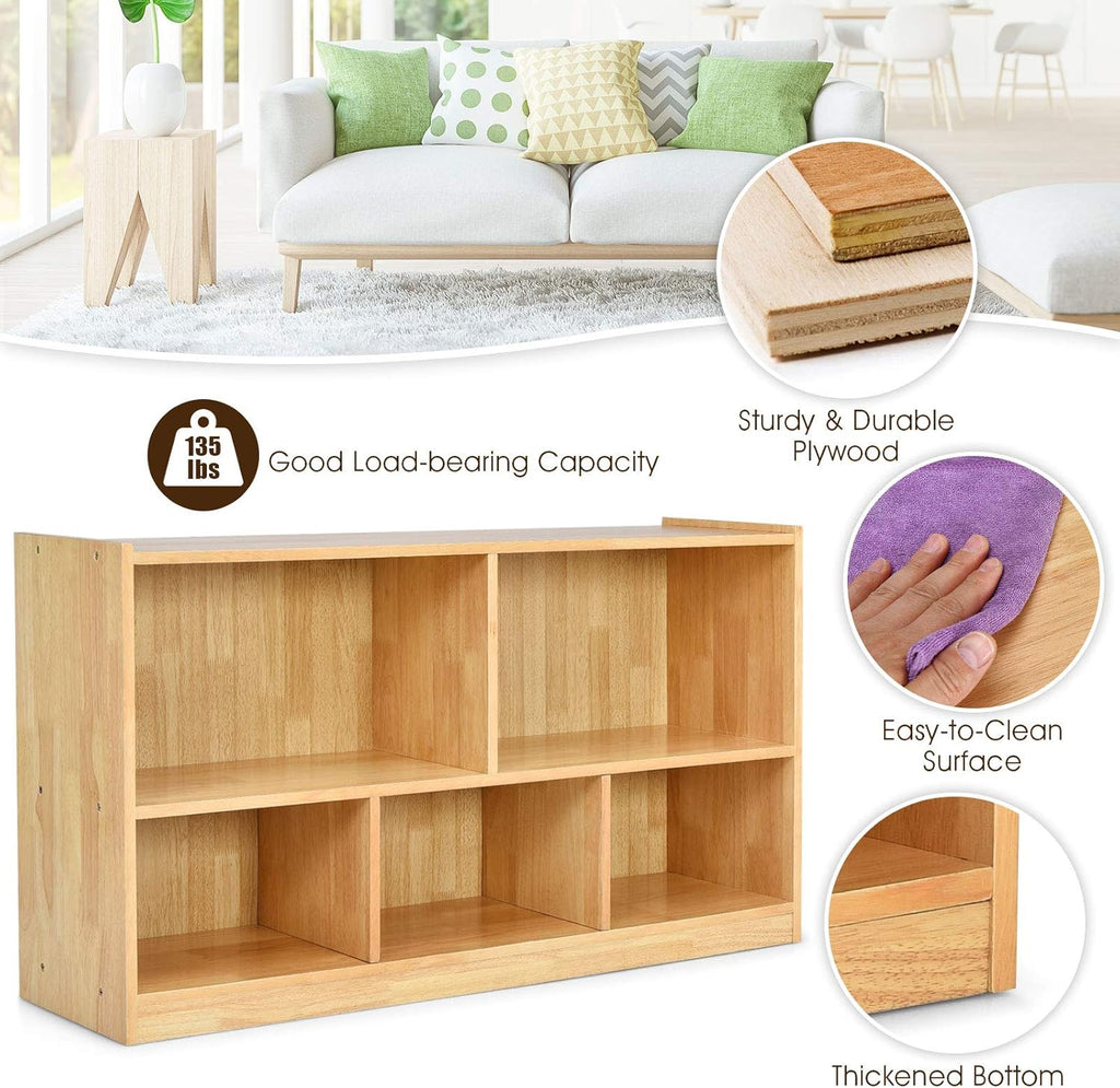 Natural Wooden 2 Tier 5 Cube Bookcase K530176