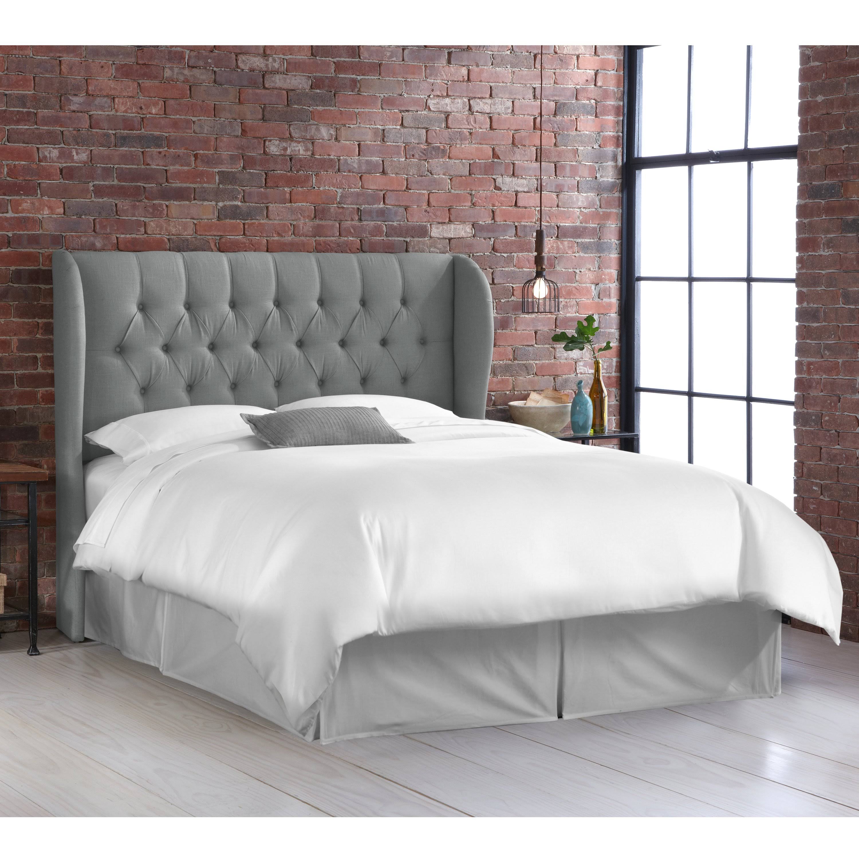 Gray Linen Tufted Wingback Headboard W875381