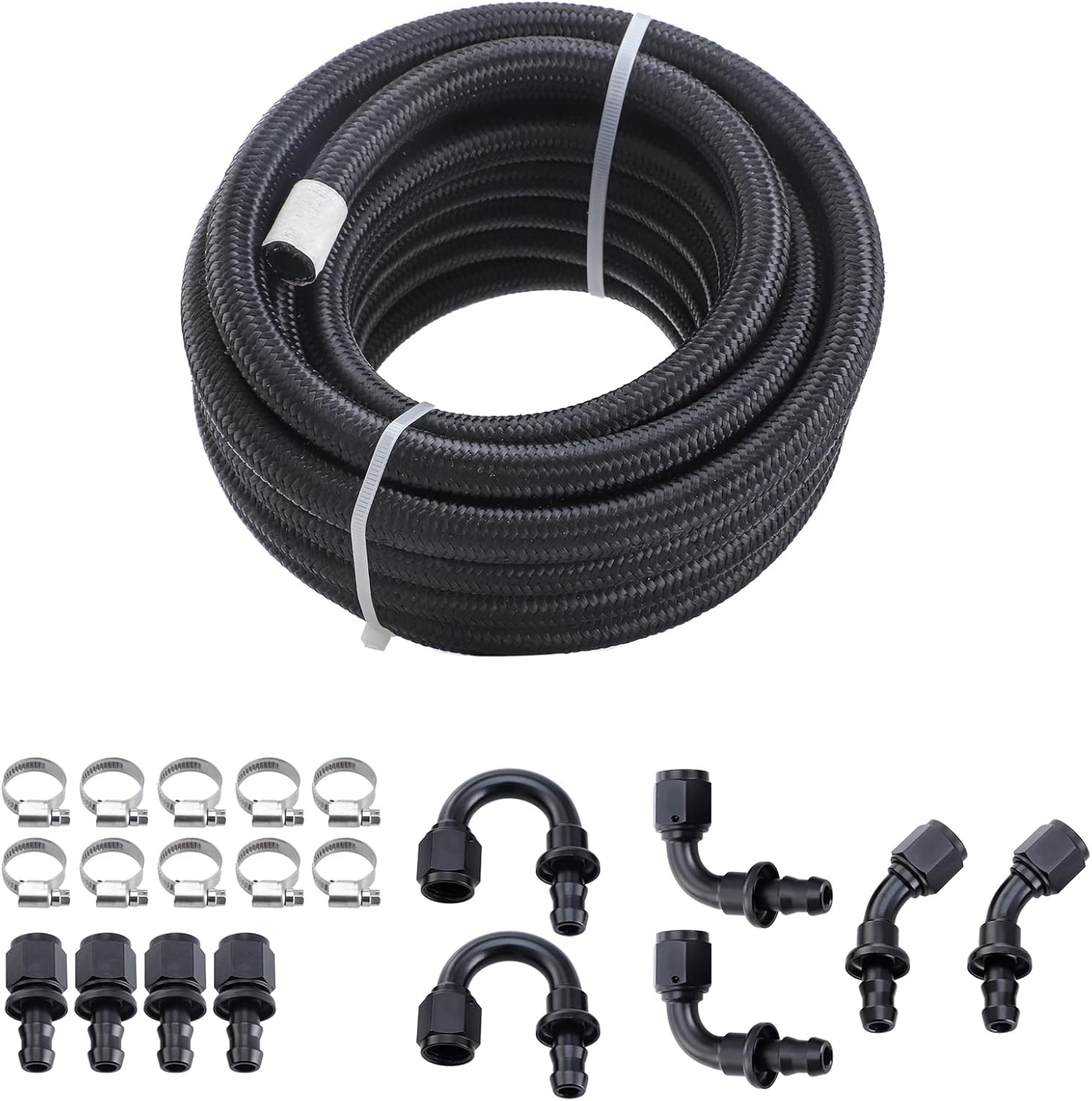 6AN 20FT Nylon Braided Fuel Line Hose Fitting Kit CPE Material Black (3/8" ID) Pack of 2 N44551