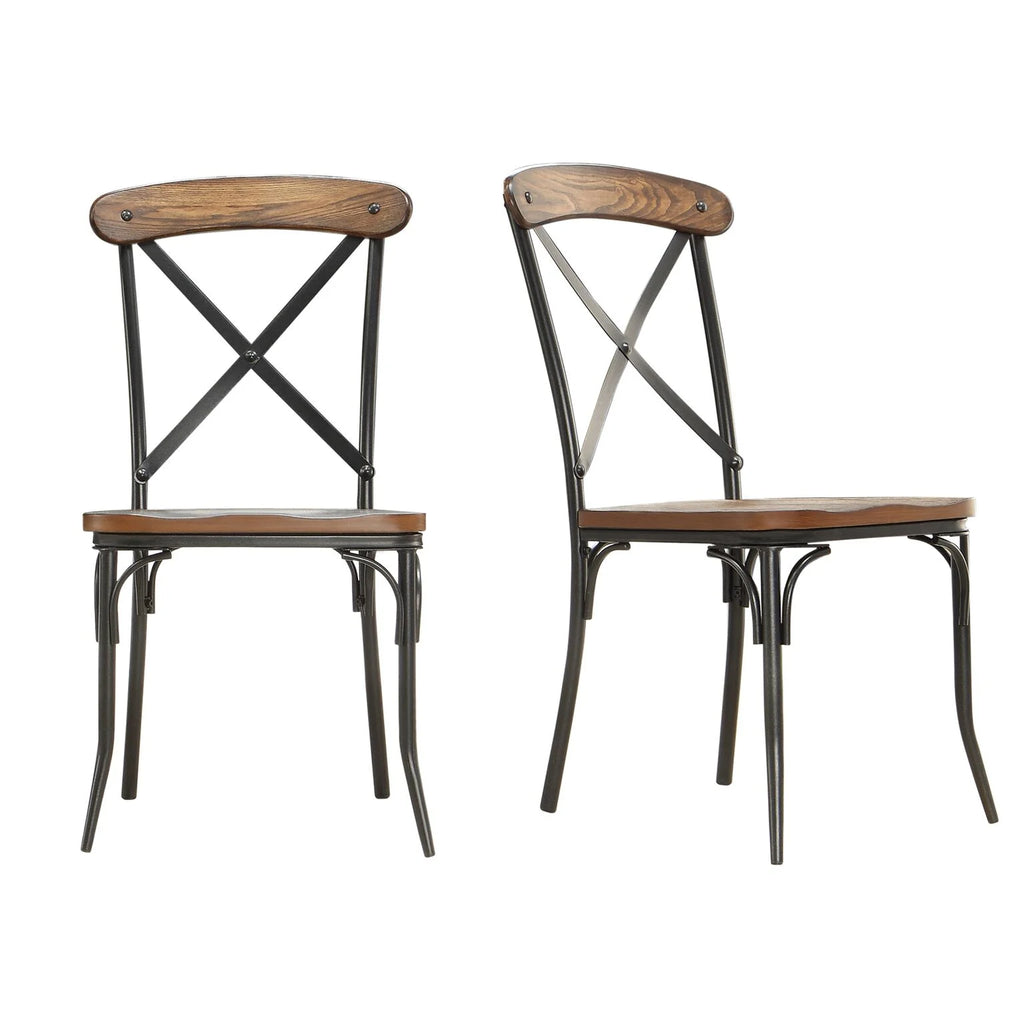 Metal Frame Dining Side Chairs, Set of 2, Brown and Ash Q270100
