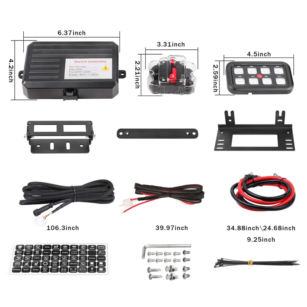 8 Gang Switch Panel Kit with Harness and Label Stickers T840