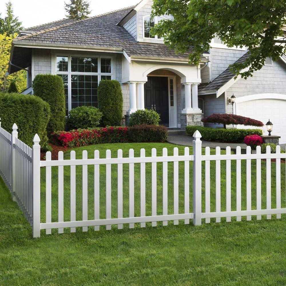 Vinyl Spaced Picket Fence Panel with Dog Ear Pickets V56159