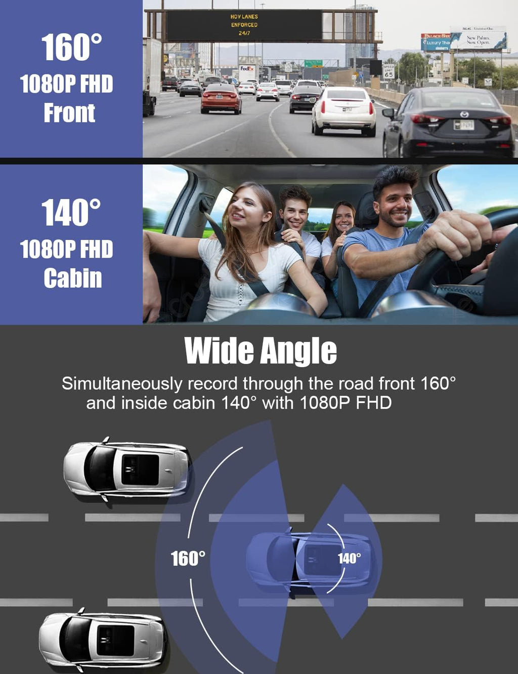 Dual Dash Cam Front and Inside 1080P Car Camera Built-in WiFi 3 Inch IPS Screen, 24H Parking Monitor, G-Sensor, Loop Recording, Support 128GB Max, Pack of 2 N437080