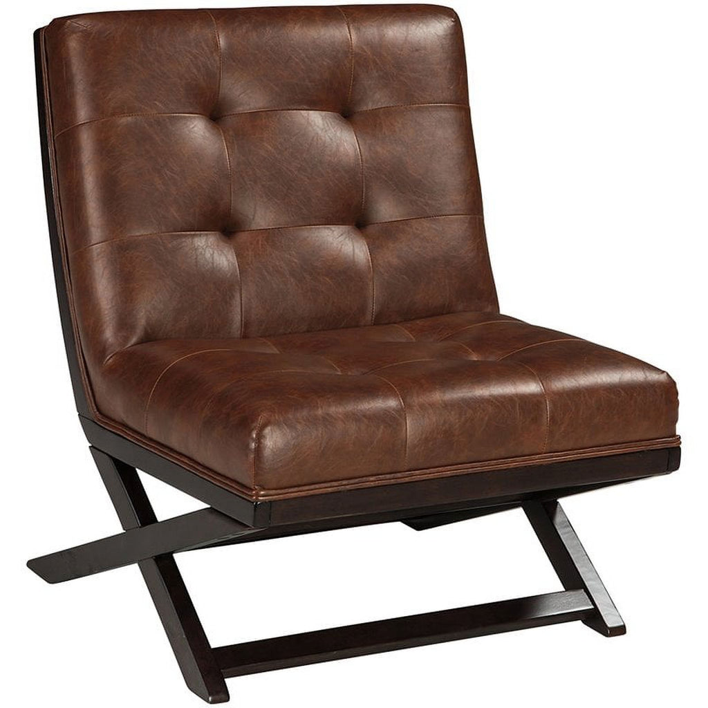 Brown Faux Leather Tufted Accent Chair Set V398273