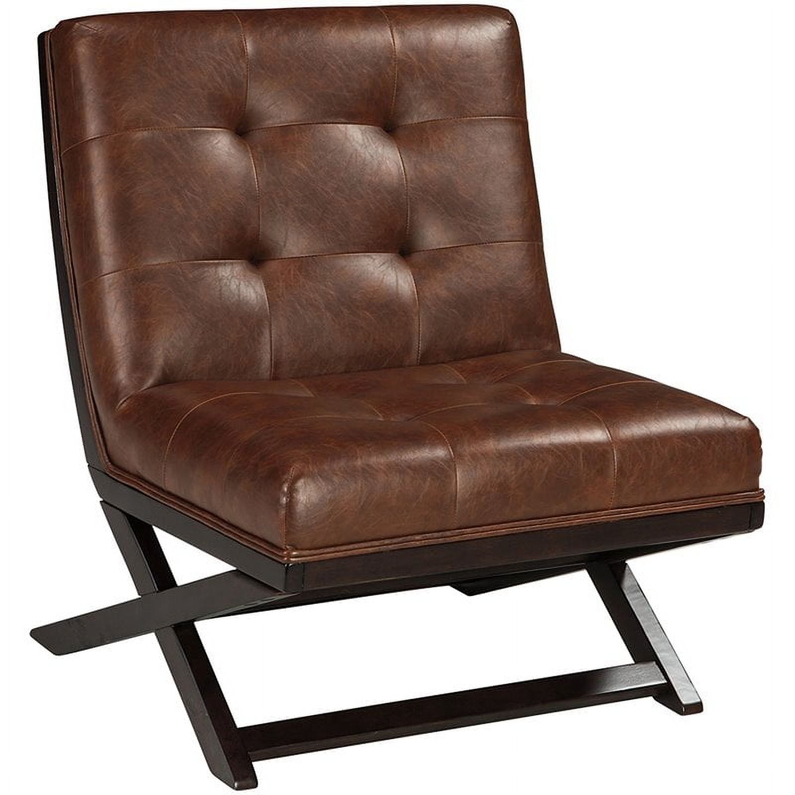 Brown Faux Leather Tufted Accent Chair Set V398273