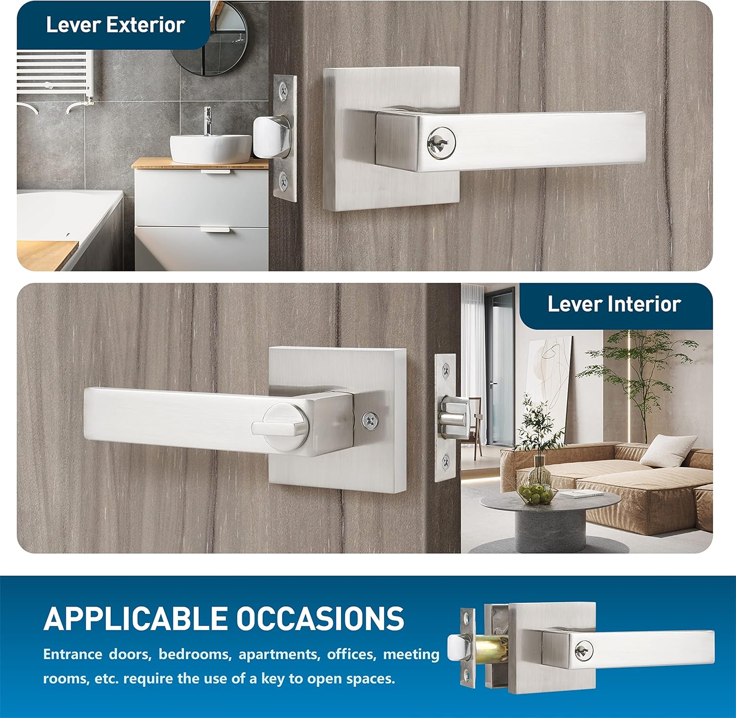 5 Pack Keyed Entry Lever Lock, Satin Nickel Finish E141687