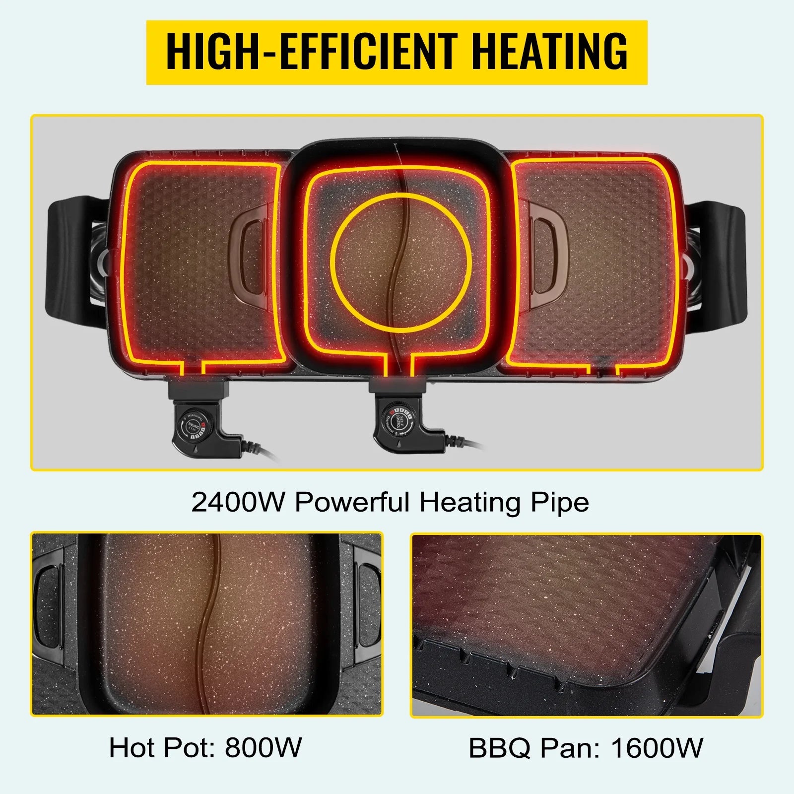 2in1 Electric BBQ Grill Hot Pot 2400W Smokeless Nonstick Detachable J39494