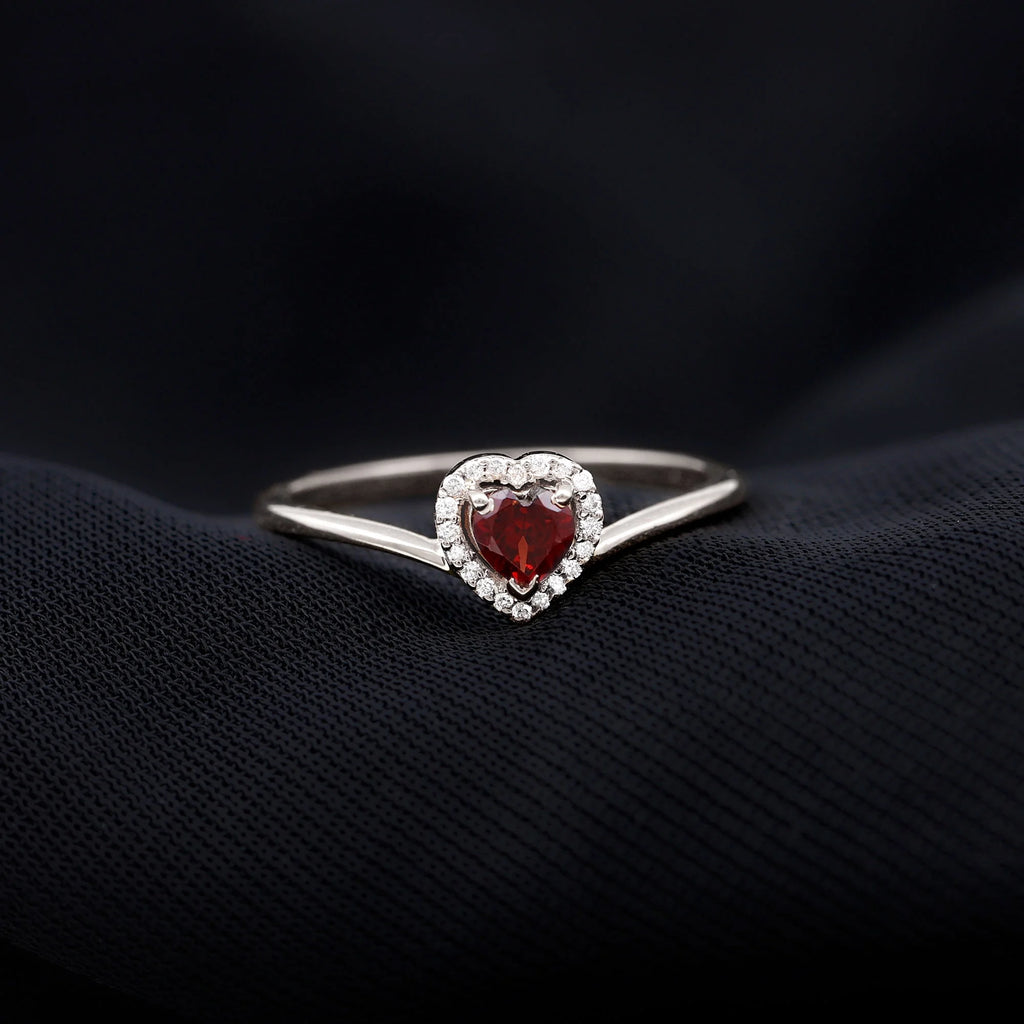 Heart Promise Ring with Diamond Halo, 925 Sterling Silver V241