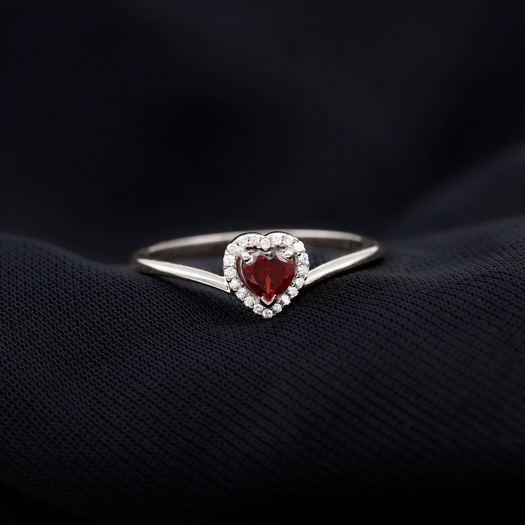 Heart Promise Ring with Diamond Halo, 925 Sterling Silver V241