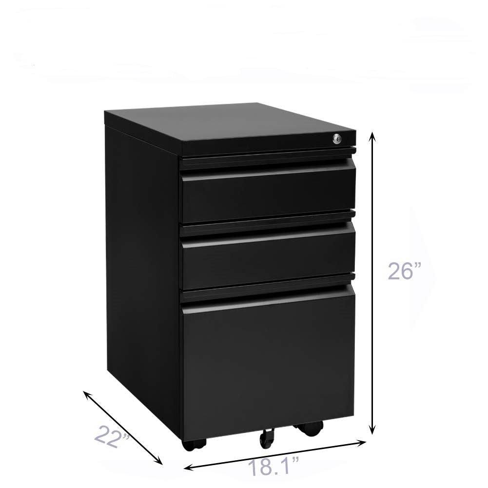 White 3-Drawer Locking Rolling Metal File Cabinet Z97335