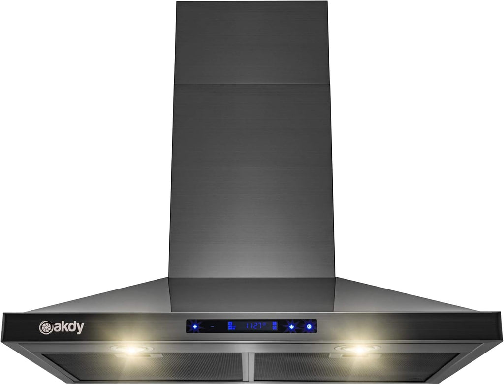 Black Stainless Steel Wall Mount Range Hood with Touch Panel and Carbon Filters T62841