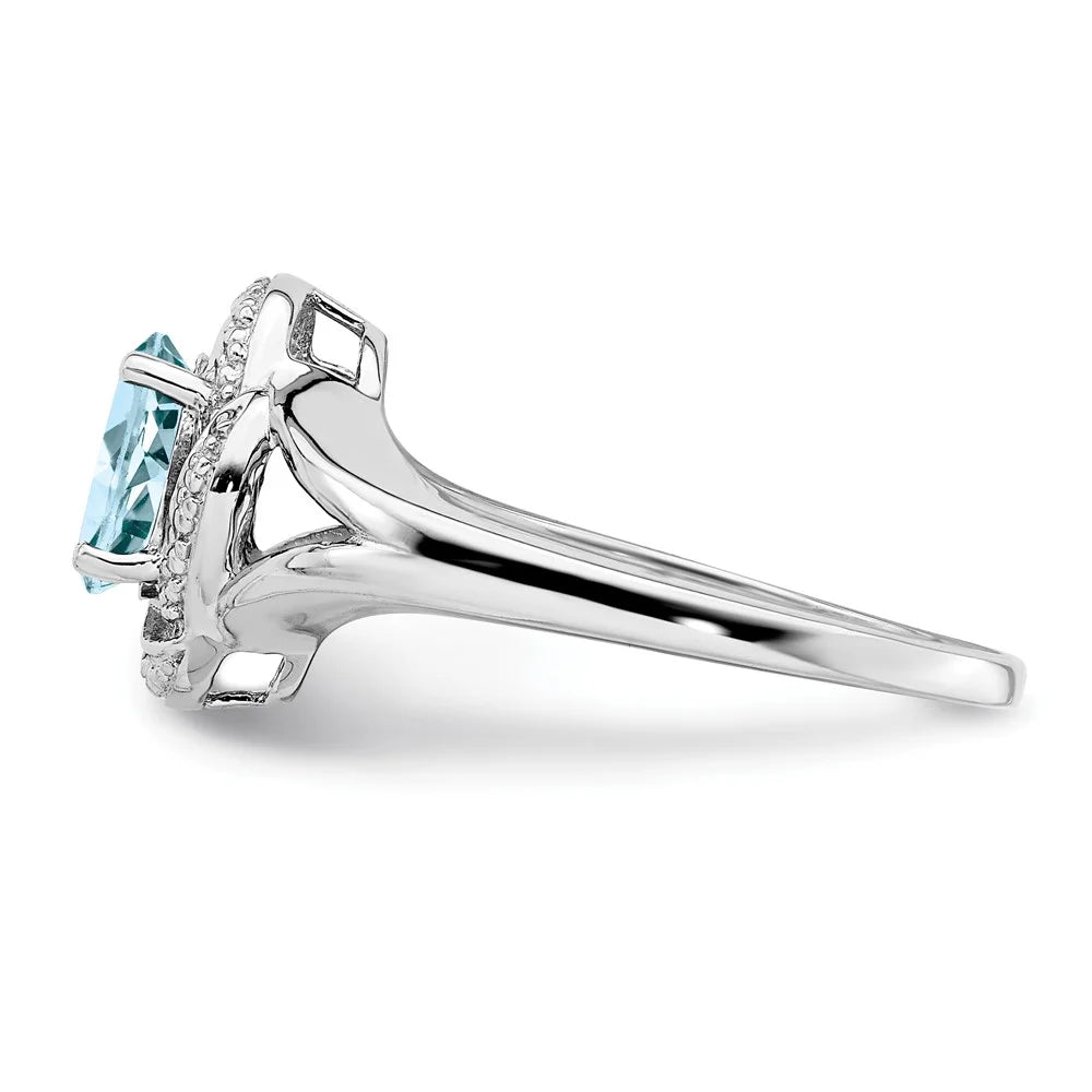 Rhodium-plated Diamond & Aquamarine Ring W797934