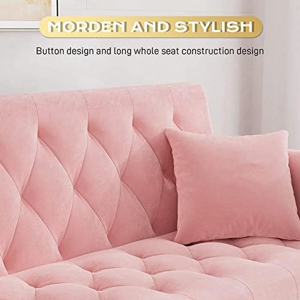 Blue Velvet Futon Sofa Bed with 2 Pillows L86805