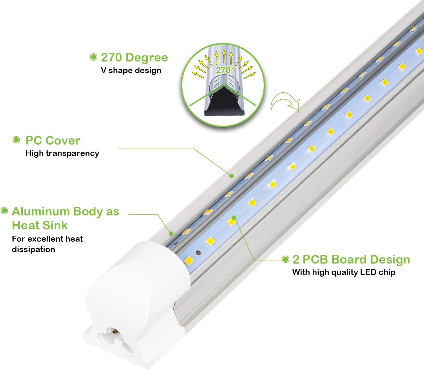 8FT Linkable LED Shop Light with Built-in ON/Off Switch, 10 Pack Z501027