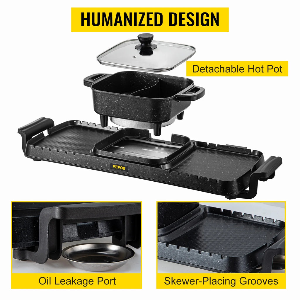 2in1 Electric BBQ Grill Hot Pot 2400W Smokeless Nonstick Detachable J39494
