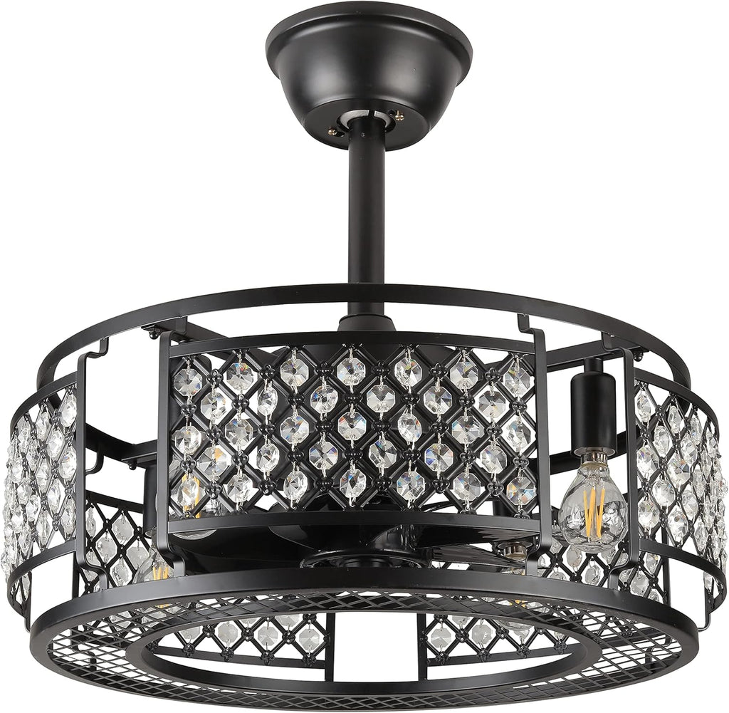 Black Industrial Caged Ceiling Fan with Remote Control V644507