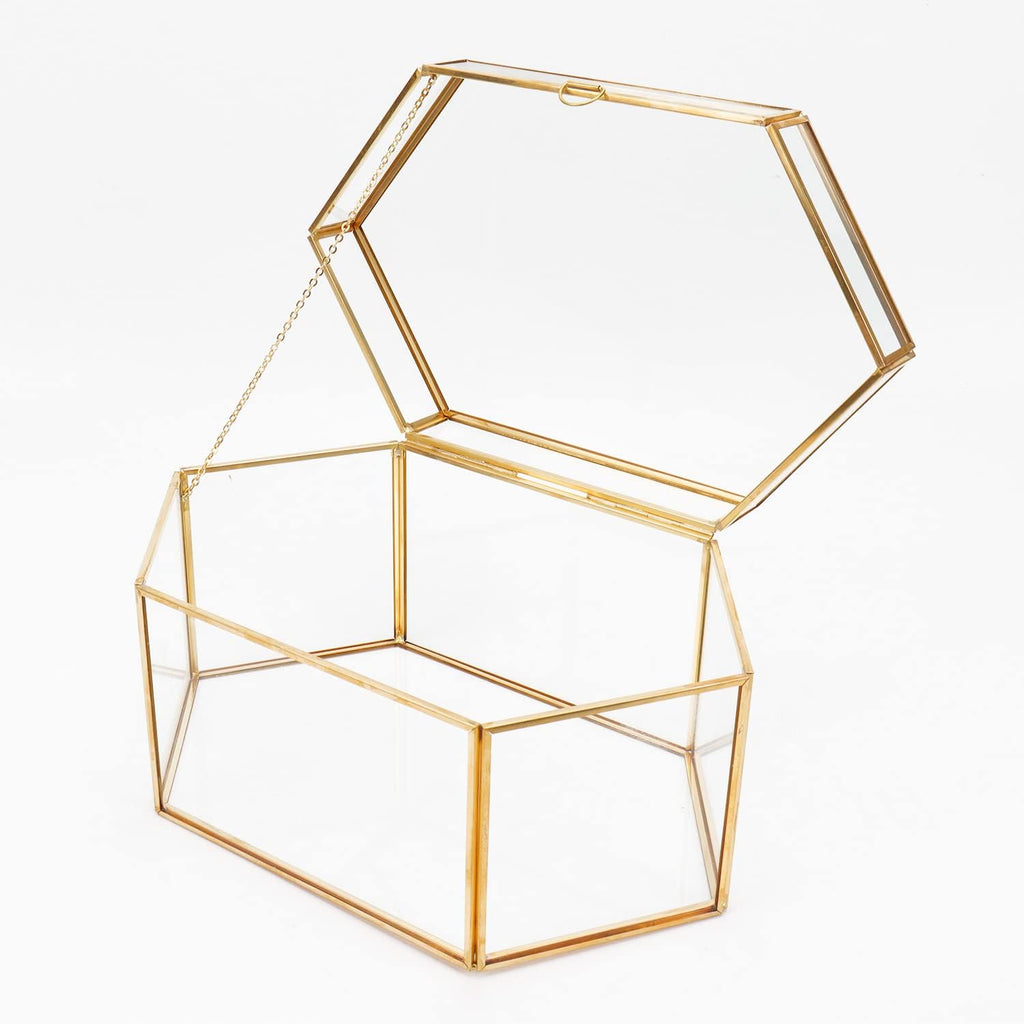 Golden Brass Glass Cards Box W4442