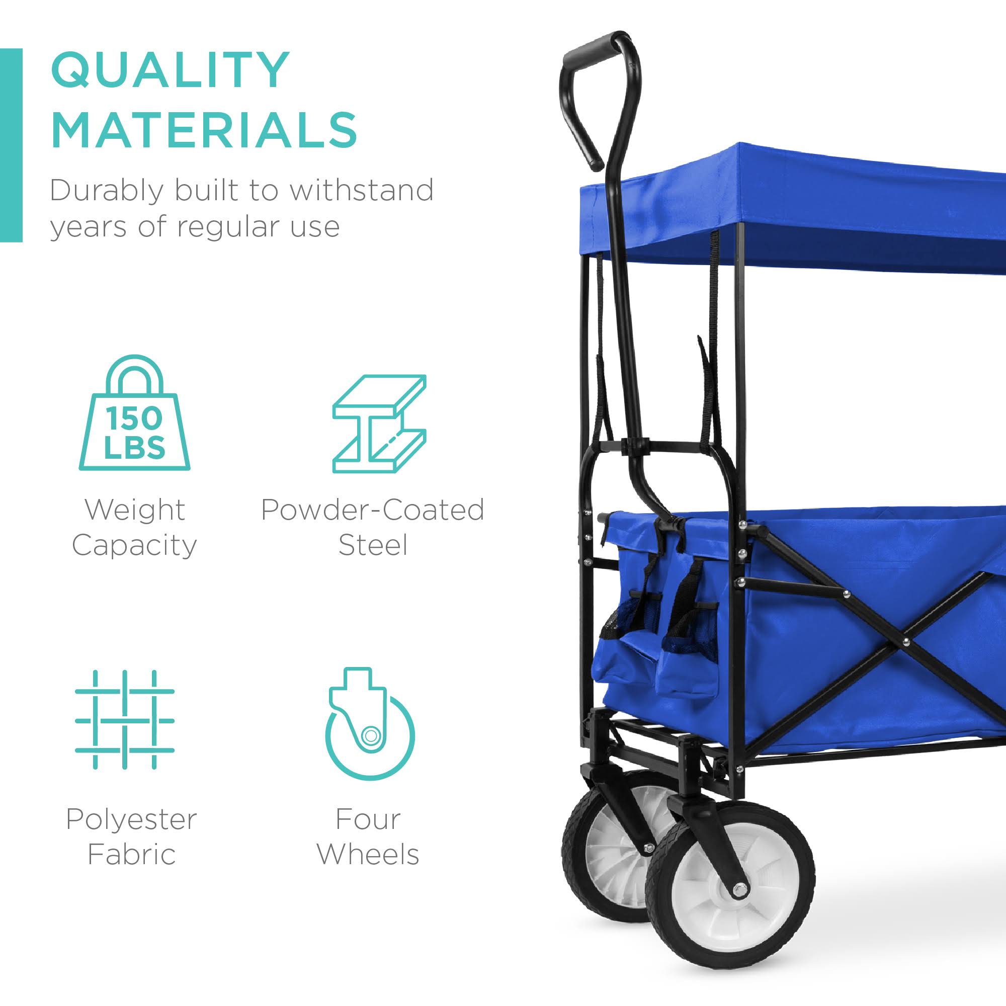 Blue Folding Utility Cargo Wagon Cart with Removable Canopy C5130