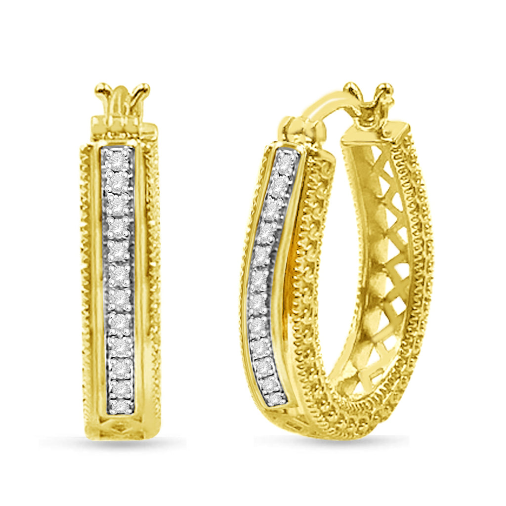 Yellow Gold Plated Sterling Silver Diamond Hoop Earrings H948