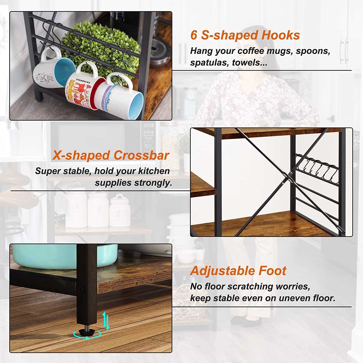 Rustic Brown Coffee Bar Table Station with Storage Shelf N11377