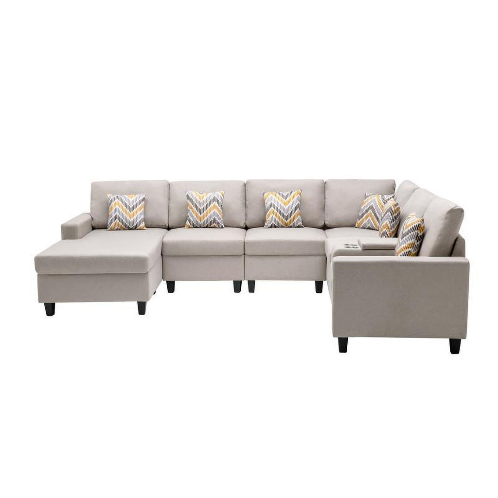 Beige Fabric Reversible Sectional with Storage Console L19144