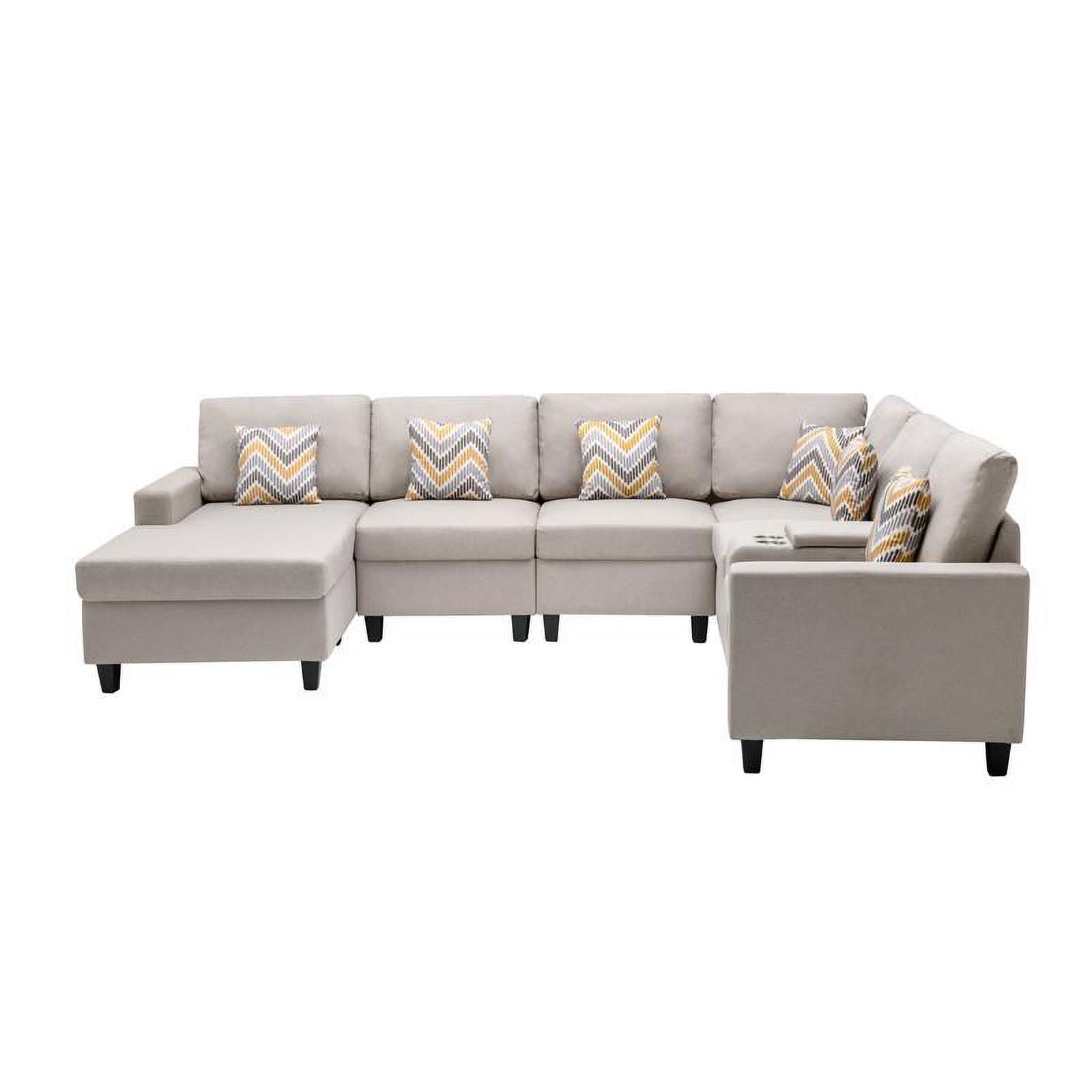 Beige Fabric Reversible Sectional with Storage Console L19144