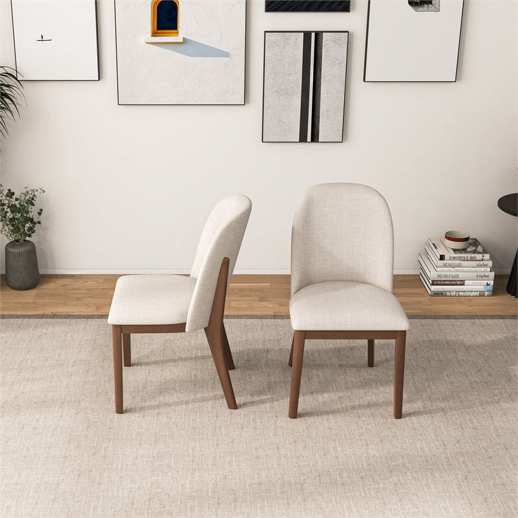 Beige Linen Fabric Dining Chairs Set of 2 B642237