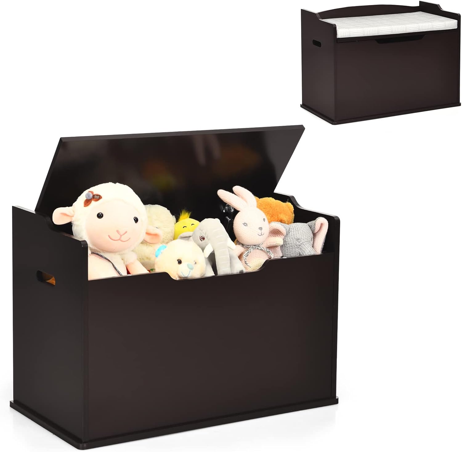 Espresso Wooden Toy Chest Storage Trunk with Bench Seat X2874