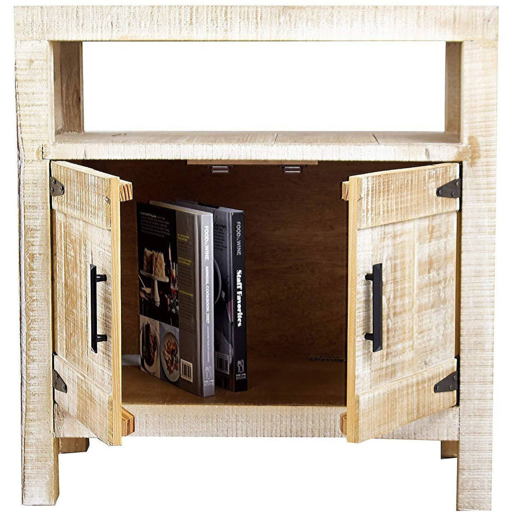 Distressed Wood Accent Cabinet with Open Shelf 2 Doors Iron Handles O522