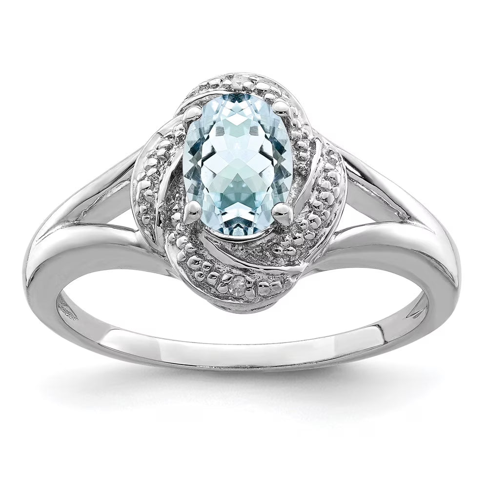 Rhodium-plated Diamond & Aquamarine Ring W797934