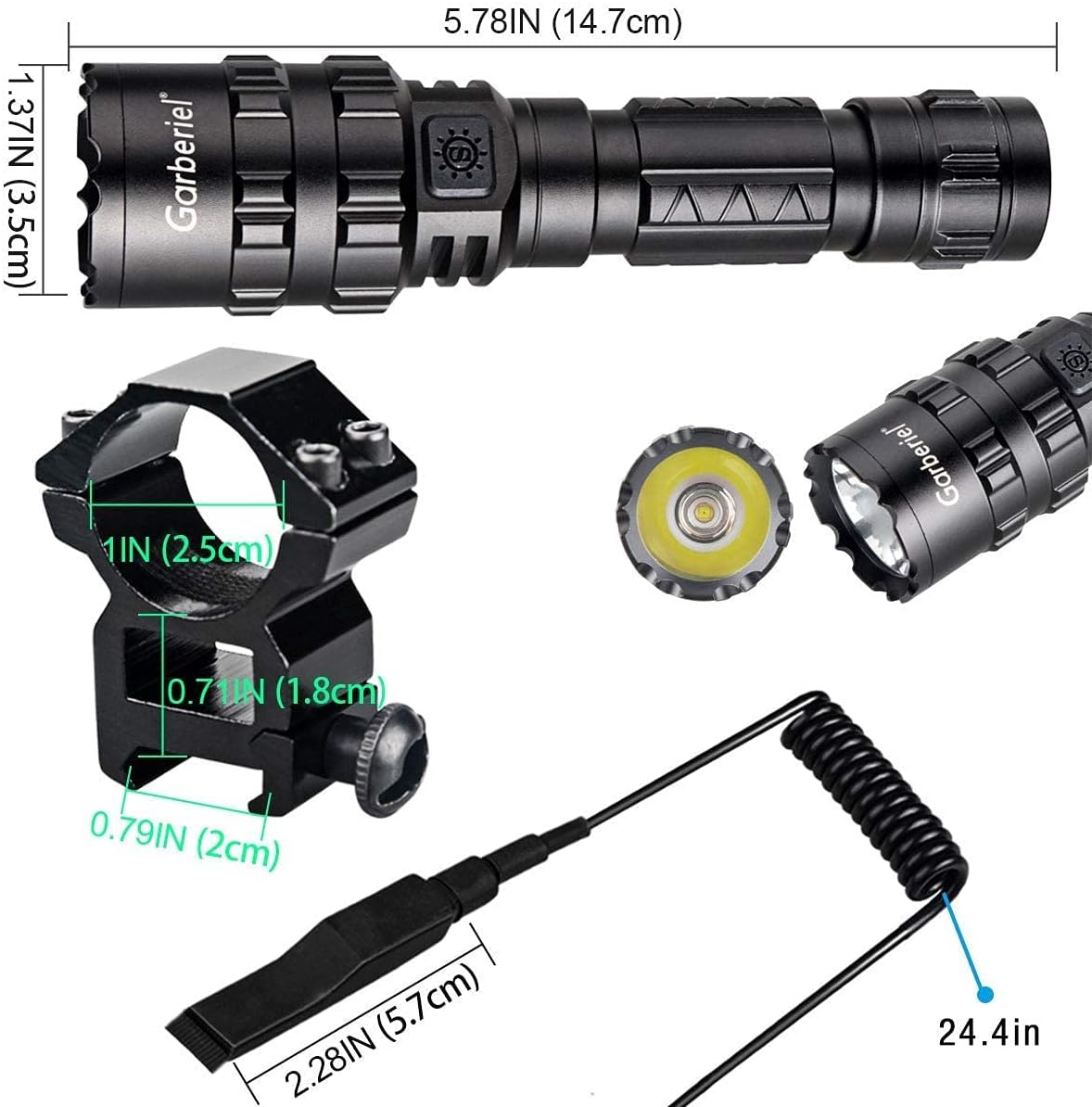 2 Pack LED Flashlight with Picatinny Rail Mount and Tactile Pressure Switch, USB Rechargeable Waterproof R9780