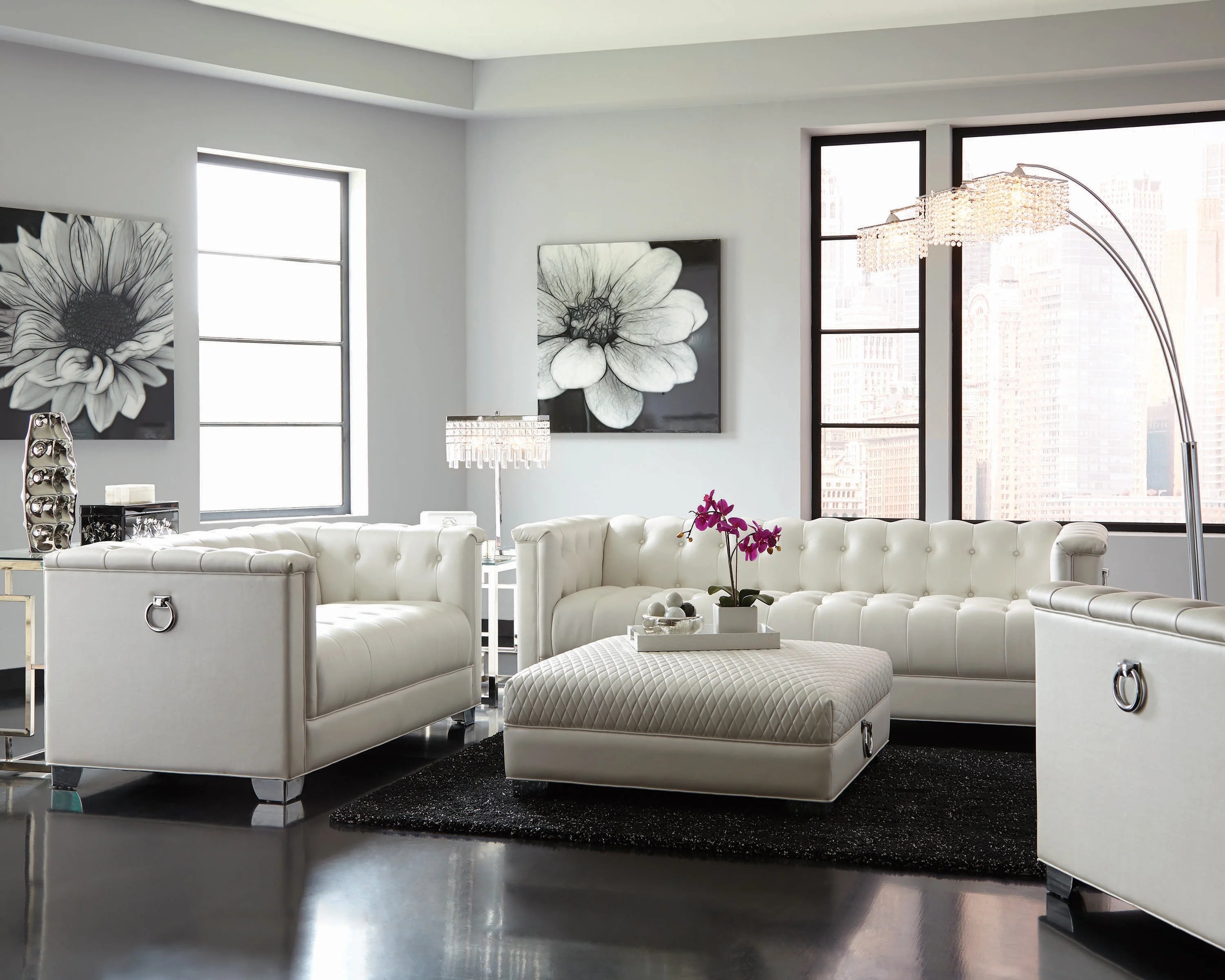 Pearl White Tufted Upholstered Loveseat Y32007
