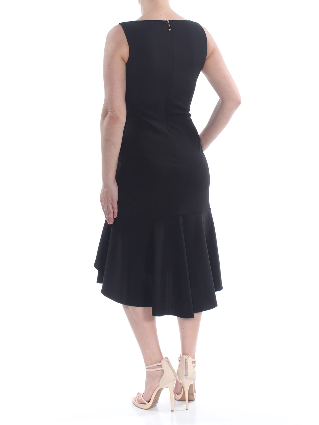 Black Ruffled V Neck Sheath Dress G3672