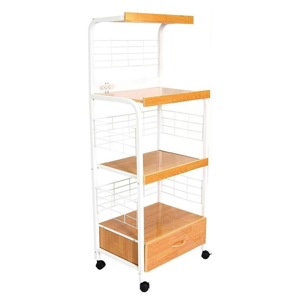 White & Natural Microwave Kitchen Cart T452151