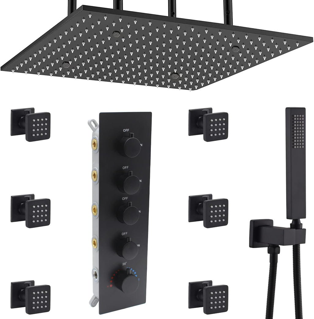 Brushed Gold Thermostatic Rain Shower Head System with Body Spray and Handheld Combo Set K82828