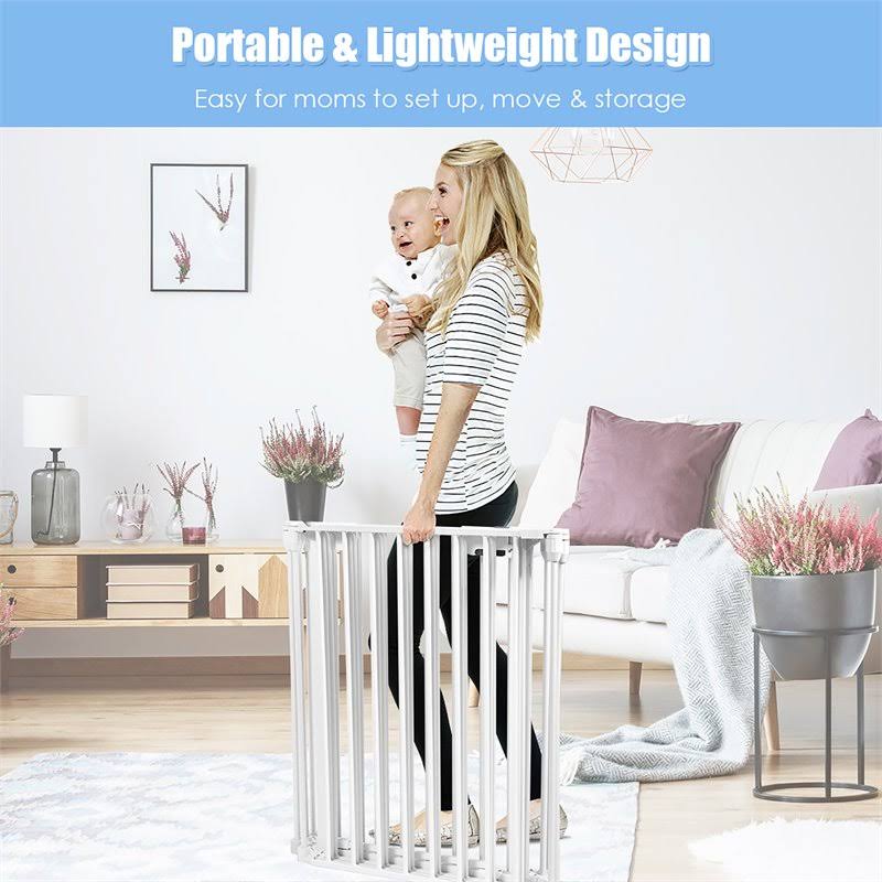 8 Panel Metal Gate Baby Pet Fence Playpen Barrier White Z366
