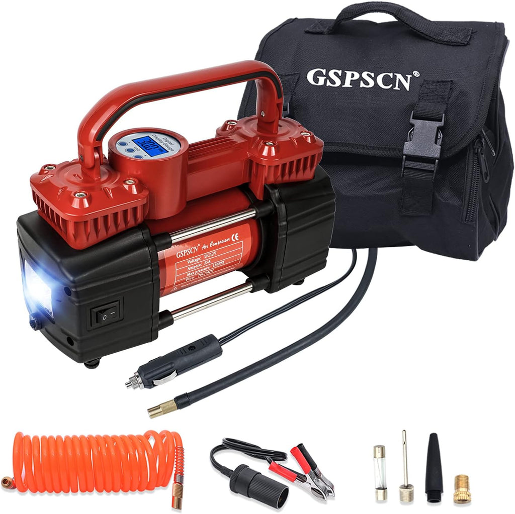 Portable Digital Car Tire Inflator 150Psi Auto Shut-Off Heavy Duty Double Cylinders 12V Air Compressor Pump with LED Light F254211