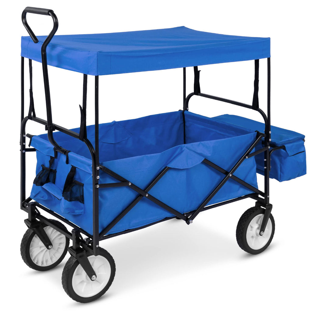 Blue Folding Utility Cargo Wagon Cart with Removable Canopy C5130