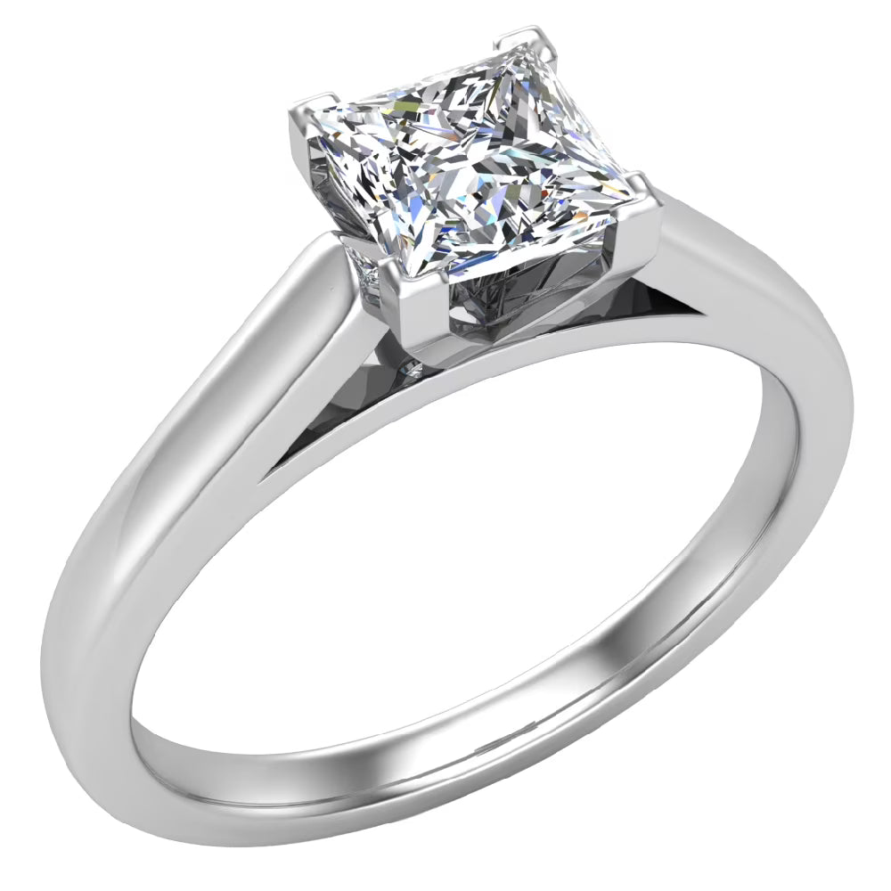 GIA Certified Princess Solitaire Diamond Ring 18K White Gold 0.75 Carat V627
