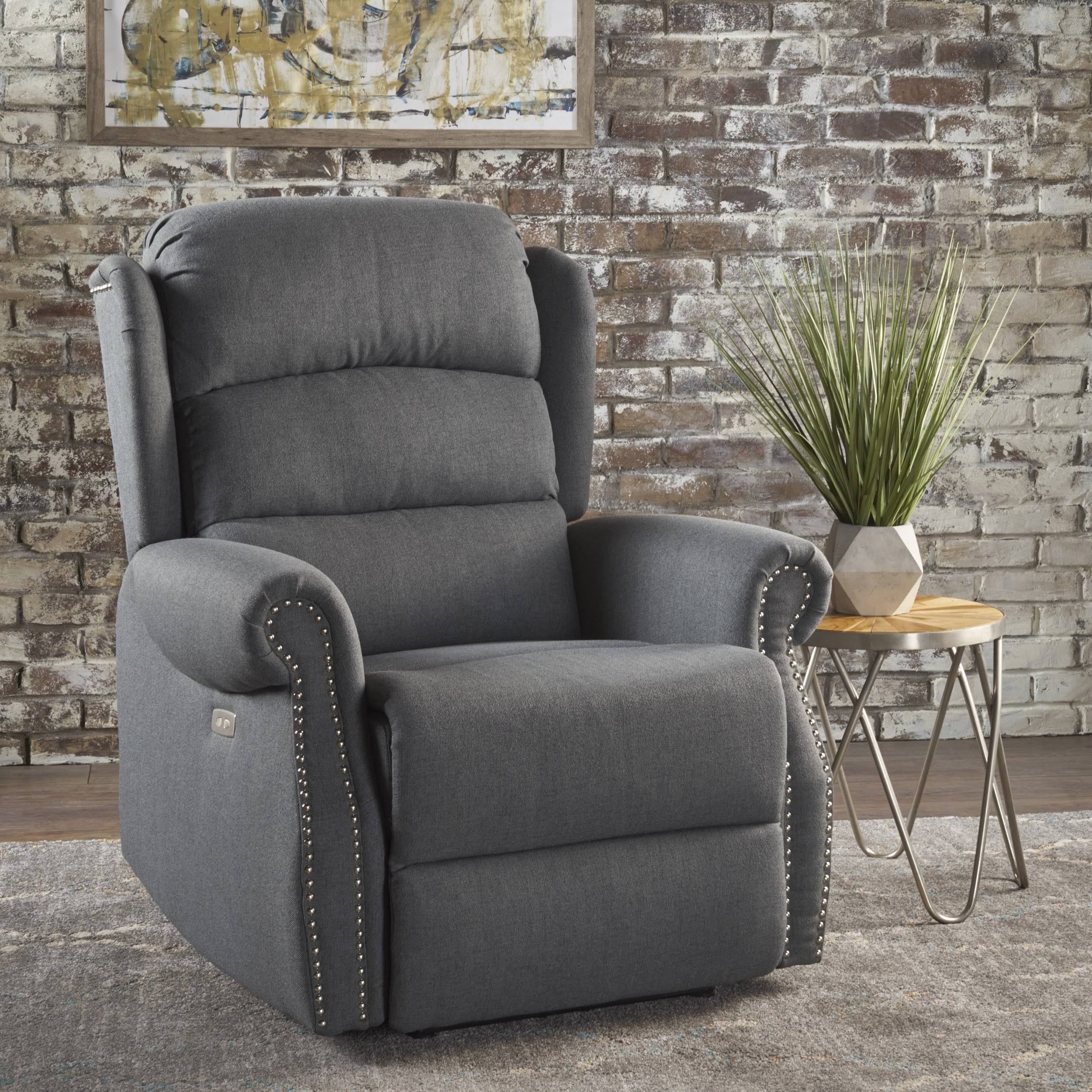 Navy Blue Tufted Fabric Power Recliner Z17318