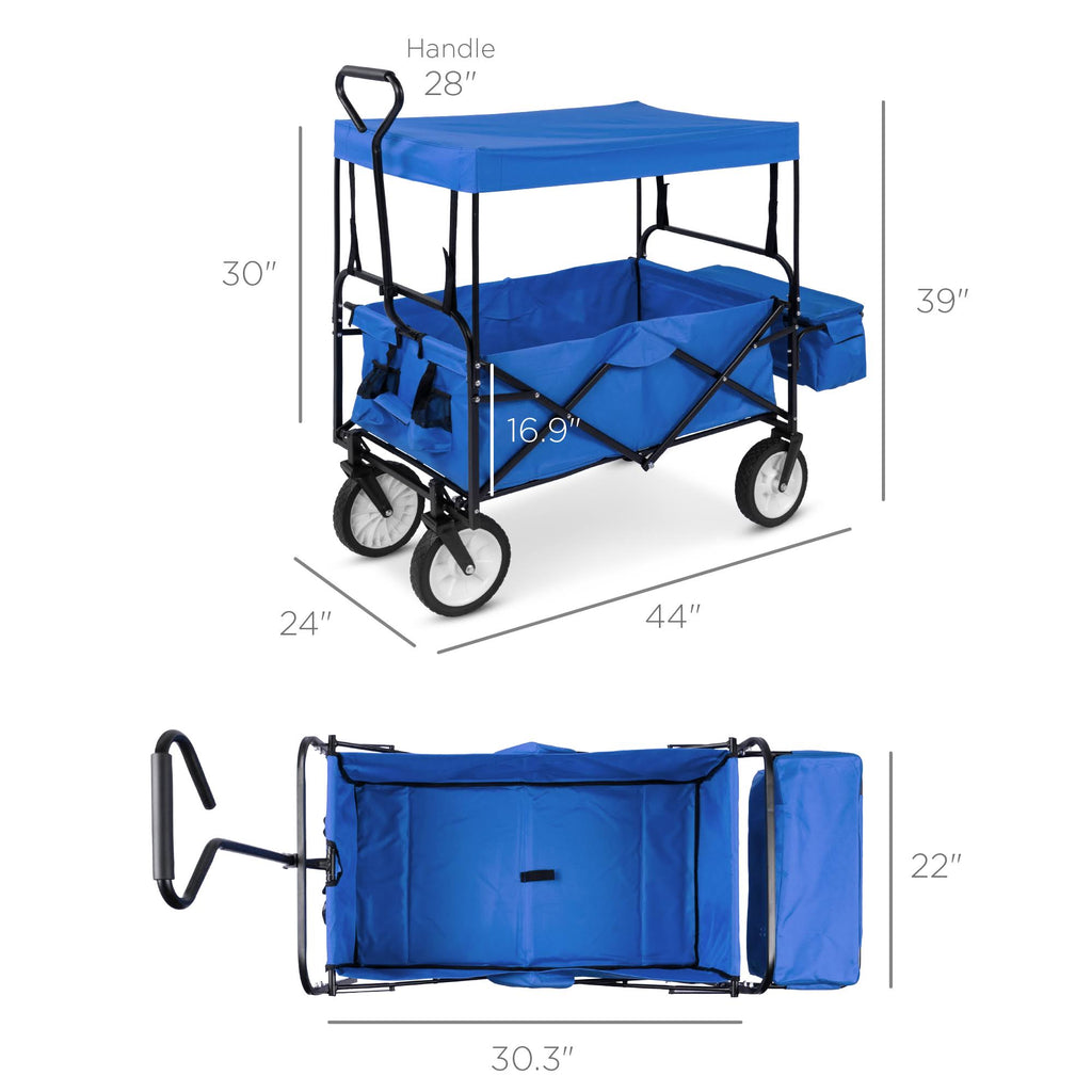 Blue Folding Utility Cargo Wagon Cart with Removable Canopy C5130